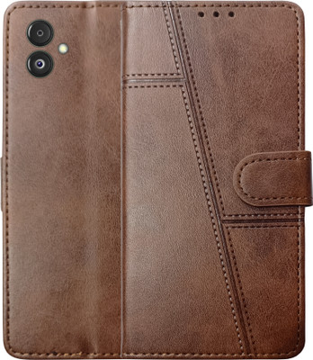 SUPER-ME Flip Cover for SAMSUNG F14 5G | ARROW COVER | Heavy Magnet | Scratch-Free Vegan Leather | 3 Pockets |(Brown, Dual Protection, Pack of: 1)