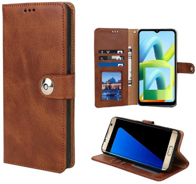 Greno Deals Flip Cover for Oppo A78 4G| Premium Button Design Magnetic Back Cover(Brown, Shock Proof, Pack of: 1)