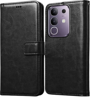 GETCOVER Flip Cover for VIVO Y29 5G | Premium Leather Finish | Card Pockets | Wallet Stand |(Black, Dual Protection, Pack of: 1)