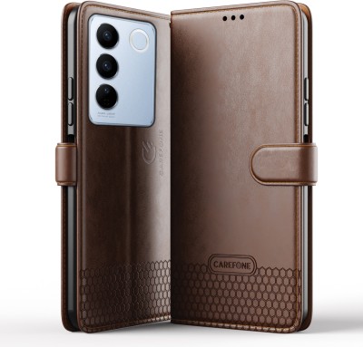 CareFone Flip Cover for Vivo V27 Pro 5G, Adjustable Kickstand, Camera Protection, Leather Case Cover(Brown, Magnetic Case, Pack of: 1)