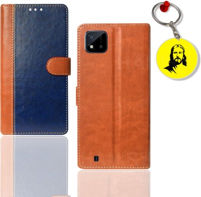 HANIRY Flip Cover for Realme C11 2021 pouch cover | RMX3231 pouch cover | Free Jesus Keychain | Blue, Brown(Blue, Magnetic Case, Pack of: 1)