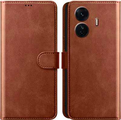 PikTrue Flip Cover for IQOO Z6 Pro 5G |Vegan PU Leather |Foldable Stand & Pocket |Magnetic Closure(Brown, Dual Protection, Pack of: 1)