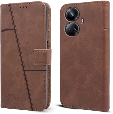 NIMMIKA ENTERPRISES Flip Cover for Realme 10 Pro Plus 5G(Premium leather material | 360-degree protection | Stand function)(Brown, Dual Protection, Pack of: 1)