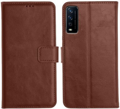 LOGELI Flip Cover for Vivo Y12s,Y20,Y20i,Y20G Flip Case Leather Finish Inside TPU with Card Pockets Wallet Stand(Brown, Pack of: 1)