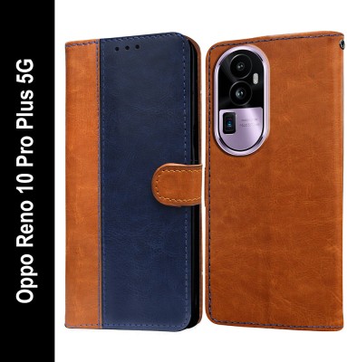 Casotec Flip Cover for Oppo Reno 10 Pro Plus 5G(Blue, Brown, Pack of: 1)