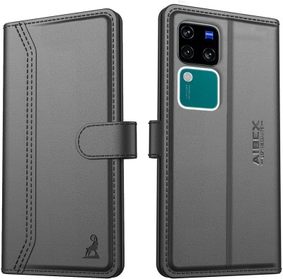 AIBEX Flip Cover for Vivo V30 Pro 5G / Vivo V30 5G|Vegan PU Leather |Foldable Stand & Pocket |Magnetic Closure(Black, Cases with Holder, Pack of: 1)