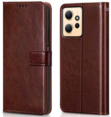COVERHEAD Flip Cover for Back Cover for Redmi Note 12 4G-MZB0E5WIN (Brown, Dual Protection, Pack of: 1)(Brown, Cases with Holder)