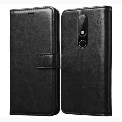 AKSP Flip Cover for Leather Finish Inside TPU Nokia 6.1plus(Black, Magnetic Case, Pack of: 1)