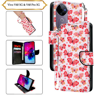 Cutemart Flip Cover for Vivo V40 5G(Red, Pack of: 1)