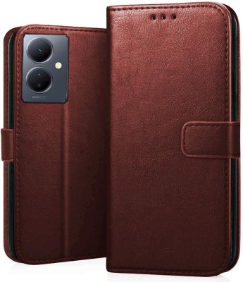 Surestuff Flip Cover for Vivo Y78 5G Flip Cover | Leather Finish | Inside Pockets(Brown, Dual Protection, Pack of: 1)