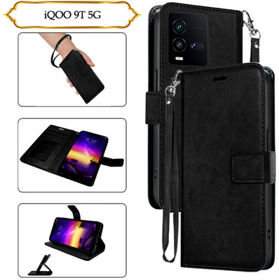 Cutemart Flip Cover for iQOO 9T 5G(Black, Pack of: 1)