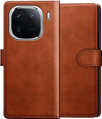 PFOAM Flip Cover for IQOO 12 5G |Vegan PU Leather |Foldable Stand & Pocket |Magnetic Closure(Brown, Dual Protection, Pack of: 1)