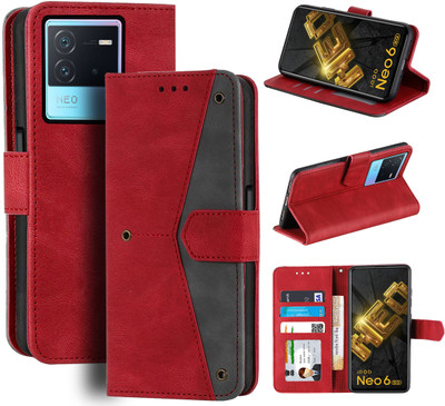 Unistuff Flip Cover for iQOO Neo 6 5G(Red, Camera Bump Protector, Pack of: 1)