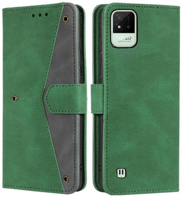 ClickAway Flip Cover for Realme Narzo 50i | Premium Design with Green & Grey Combination Wallet Back Cover(Green, Dual Protection, Pack of: 1)