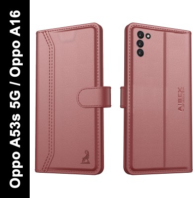 AIBEX Flip Cover for Oppo A53s 5G / Oppo A16|Vegan PU Leather |Foldable Stand & Pocket(Brown, Cases with Holder, Pack of: 1)