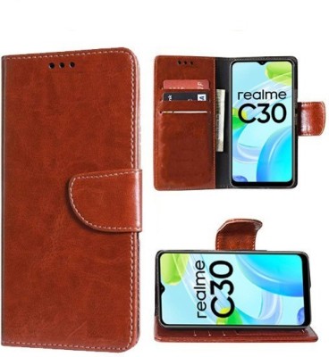 Carnage Flip Cover for Realme C30, Realme C30s, Realme Narzo 50i Prime(Brown, Cases with Holder, Pack of: 1)