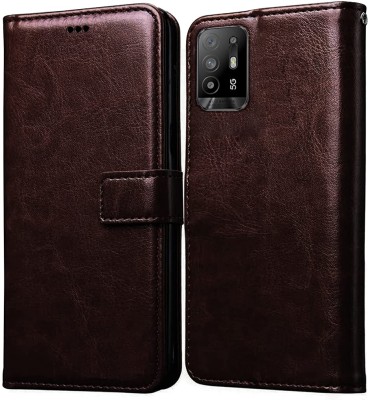Never Late Flip Cover for Oppo F19 Pro Plus(Brown, Grip Case, Pack of: 1)