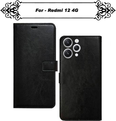 Asmart Flip Cover for Redmi 12 4G(Black, Pack of: 1)