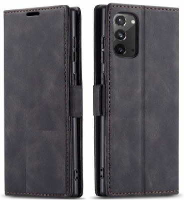 AKSP Flip Cover for Samsung Galaxy Note 20 Genuine Leather Finish & Designer Button(Black, Dual Protection, Pack of: 1)