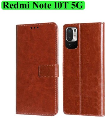Wynhard Flip Cover for Redmi Note 10T 5G(Brown, Dual Protection, Pack of: 1)