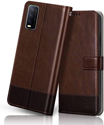 Winkel Flip Cover for VIVO Y20i, Vivo Y20g, Vivo Y12s, Vivo Y12g(Brown, Cases with Holder, Pack of: 1)