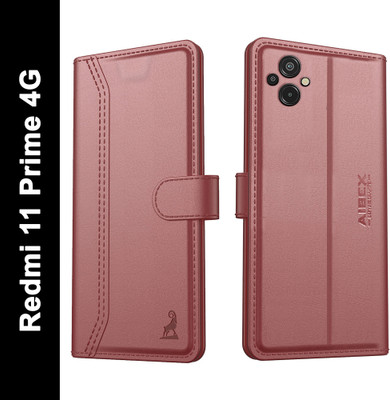 AIBEX Flip Cover for Redmi 11 Prime 4G|Premium Leather Finish | Magnetic Closure | Kickstand Feature(Brown, Magnetic Case, Pack of: 1)