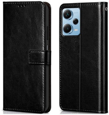 AKSP Flip Cover for Redmi Note 12 Pro 5G Leather Finish(Black, Magnetic Case, Pack of: 1)