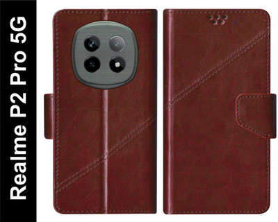 SBMS Flip Cover for Realme P2 Pro 5G Back Cover Case with Magnatic Closure(Brown, Shock Proof, Pack of: 1)