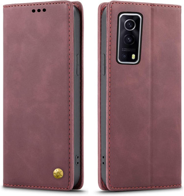 GoPerfect Flip Cover for IQOO Z3 5G | Premium Imported Trending Business Series Wallet Back Cover(Maroon, Dual Protection, Pack of: 1)