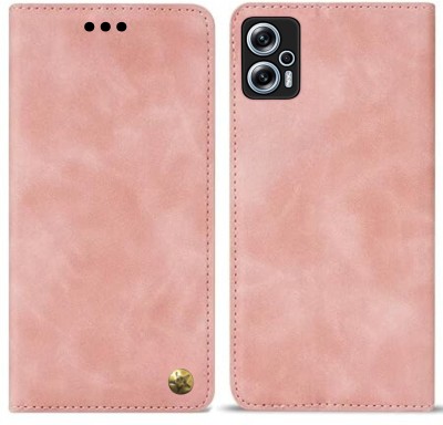 XSHIELD Flip Cover for Mi Redmi K50i 5G Wallet-Genuine Leather- Card Holders-Shockproof Back Cover(Pink, Shock Proof, Pack of: 1)