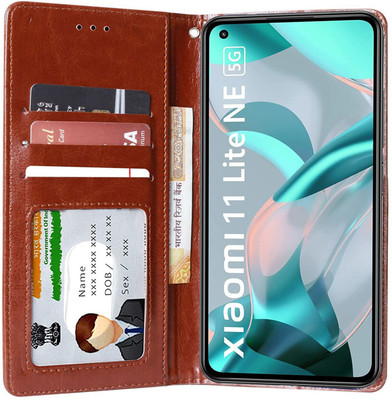 Unistuff Flip Cover for Mi 11 Lite, Xiaomi 11 Lite NE 5G(Brown, Dual Protection, Pack of: 1)