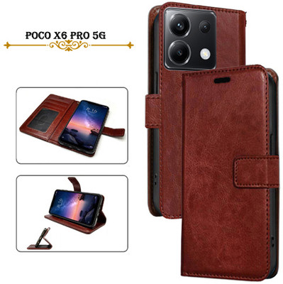 PARGO Flip Cover for Poco X6 Pro 5G(Brown, Pack of: 1)