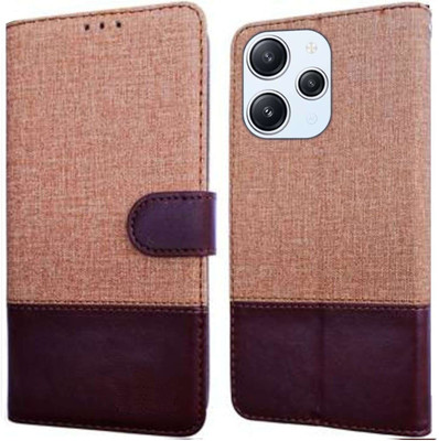 Spicesun Flip Cover for Redmi 12 / Redmi 12 4G / Redmi 12 5G / POCO M6 Pro 5G(Brown, Shock Proof, Pack of: 1)