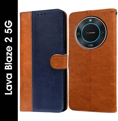 Casotec Flip Cover for Lava Blaze 2 5G(Blue, Brown, Pack of: 1)