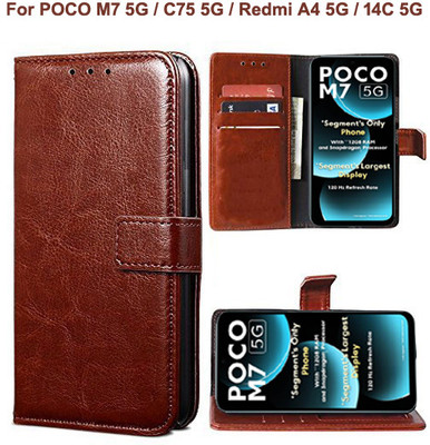 Carnage Flip Cover for POCO M7 5G, POCO C75 5G, Redmi A4 5G, Redmi 14C 5G(Brown, Cases with Holder, Pack of: 1)