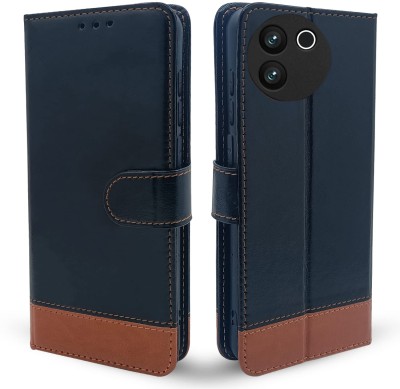 SESS XUSIVE Flip Cover for Vivo V30E 5G -Dual-Color Leather Finish Wallet - Black & Brown(Brown, Dual Protection)