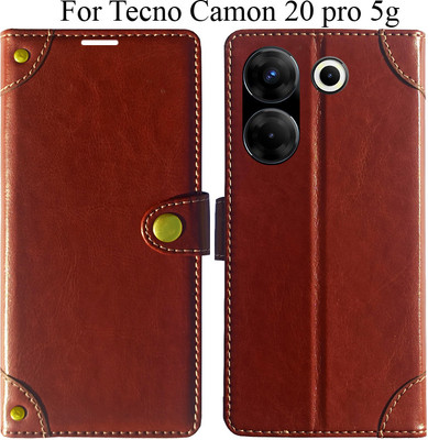 MYSHANZ Flip Cover for Tecno Camon 20 Pro 5G(Brown, Magnetic Case)