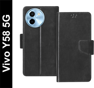 SBMS Flip Cover for Vivo Y58 5G Back Cover Case with Magnatic Closure | Inbuilt Stand | Card & Money Pocket(Black, Shock Proof, Pack of: 1)