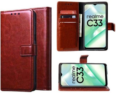 Xtrafit Flip Cover for Realme C33, Realme C33 2023(Brown, Magnetic Case, Pack of: 1)