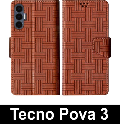 korumacase Flip Cover for Tecno Pova 3(Brown, Shock Proof, Pack of: 1)