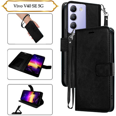 Asmart Flip Cover for Vivo V40 SE 5G(Black, Pack of: 1)