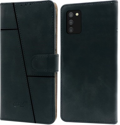SnapStar Flip Cover for Samsung Galaxy A03 s(Premium Leather Material | Built-in Stand | Card Slots and Wallet)(Black, Dual Protection, Pack of: 1)