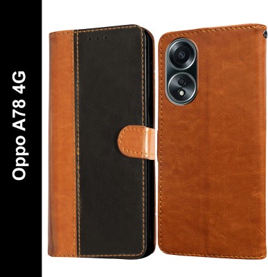 Casotec Flip Cover for Oppo A78 4G(Black, Brown, Pack of: 1)