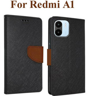 Wristlet Flip Cover for Mi A1, Redmi A1 2022, Redmi A2 2023(Brown, Cases with Holder, Silicon, Pack of: 1)