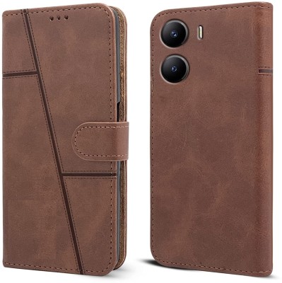spaziogold Flip Cover for Vivo Y21,Y21 2021,Y33s(Premium Leather Material | Built-in Stand | Card Slots and Wallet)(Brown, Dual Protection, Pack of: 1)