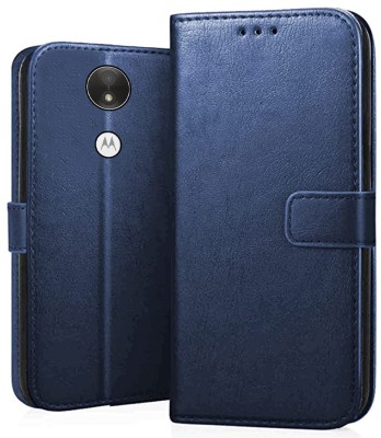 Luxury Counter Flip Cover for Motorola Moto C Plus(Blue, Shock Proof, Pack of: 1)