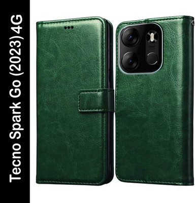 Casotec Flip Cover for Tecno Spark Go (2023)(Green, Magnetic Case, Pack of: 1)