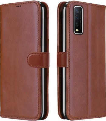 Frazil Flip Cover for Vivo Y12s(Brown, Grip Case, Pack of: 1)