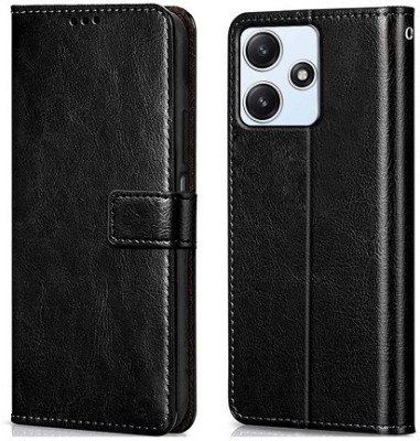 AKSP Flip Cover for Redmi 12 5G Genuine Leather Finish(Black, Dual Protection, Pack of: 1)