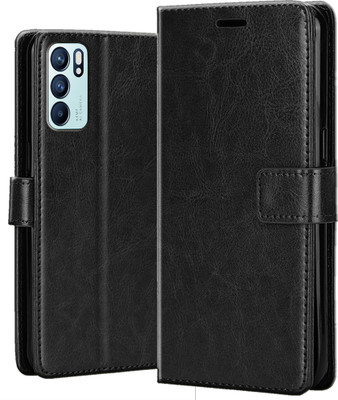 CYOR Flip Cover for OPPO RENO 6 5G(Black, Pack of: 1)